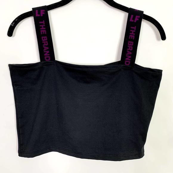 LF The Brand Black Crop Tank Top Large Black Purple Logo Athleisure Athletic - Picture 1 of 6